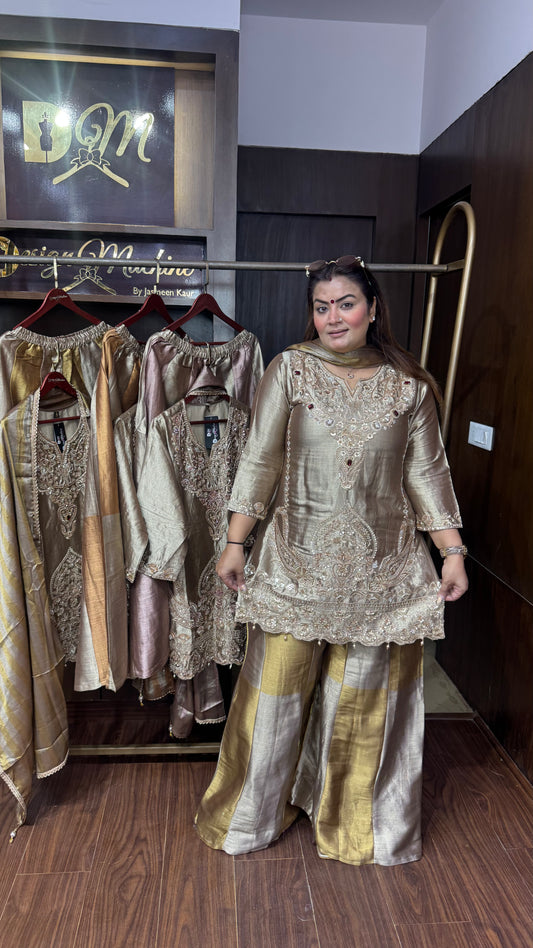 Elegant Glass Tissue Sharara Suit
