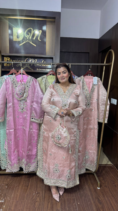 Elegant Brocade Phiran with Pant & Potli