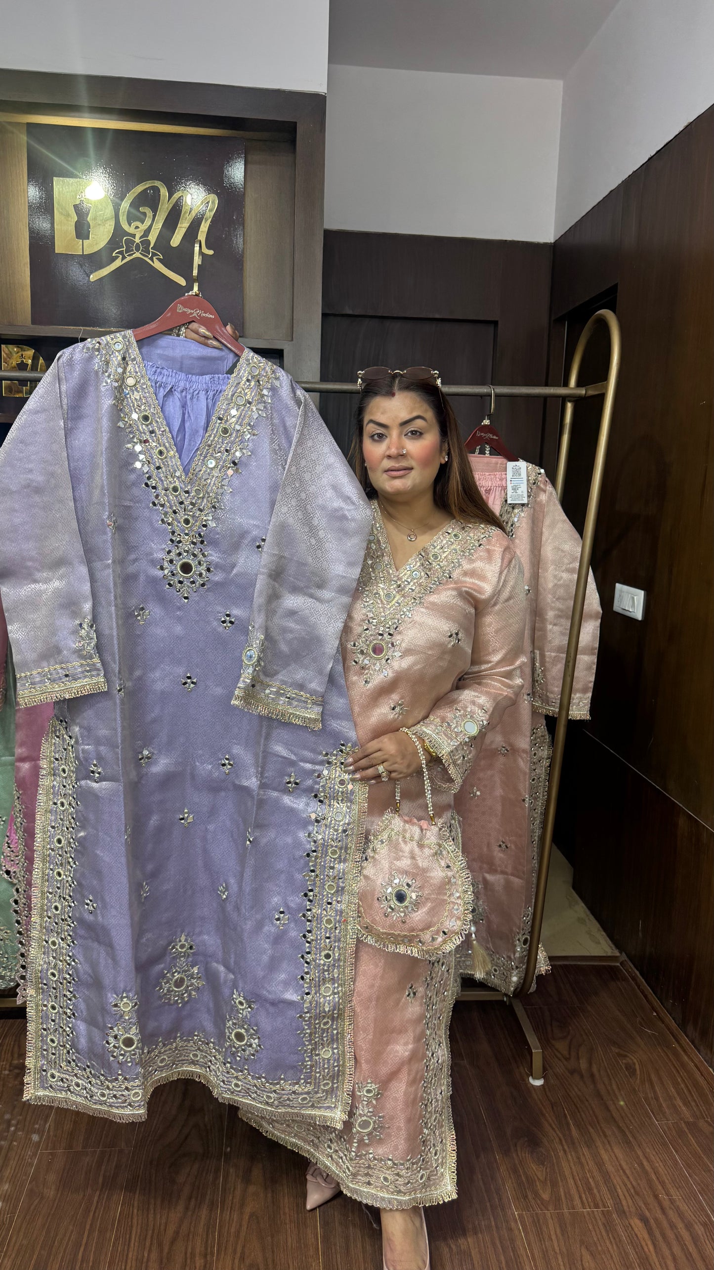 Elegant Brocade Phiran with Pant & Potli