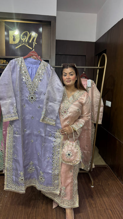 Elegant Brocade Phiran with Pant & Potli