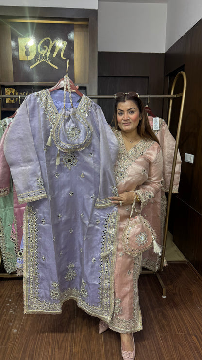 Elegant Brocade Phiran with Pant & Potli