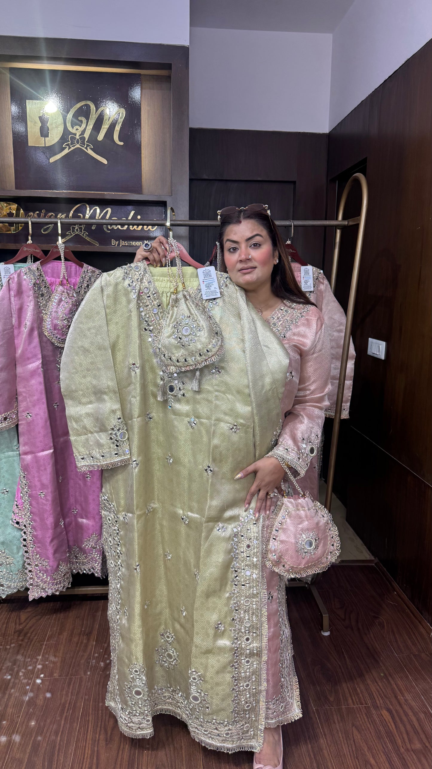 Elegant Brocade Phiran with Pant & Potli