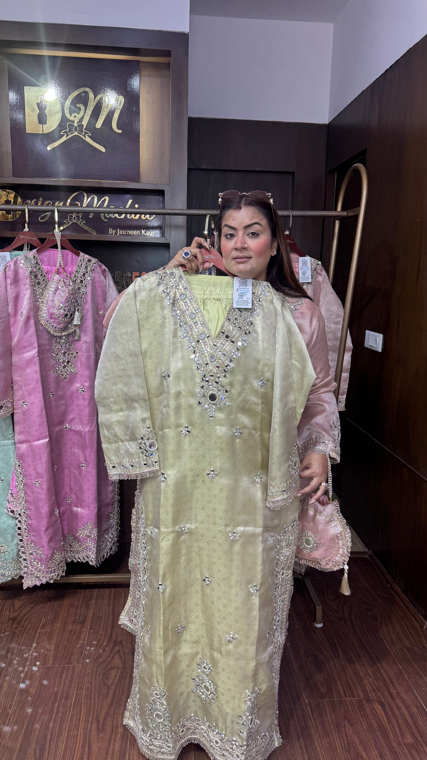 Elegant Brocade Phiran with Pant & Potli