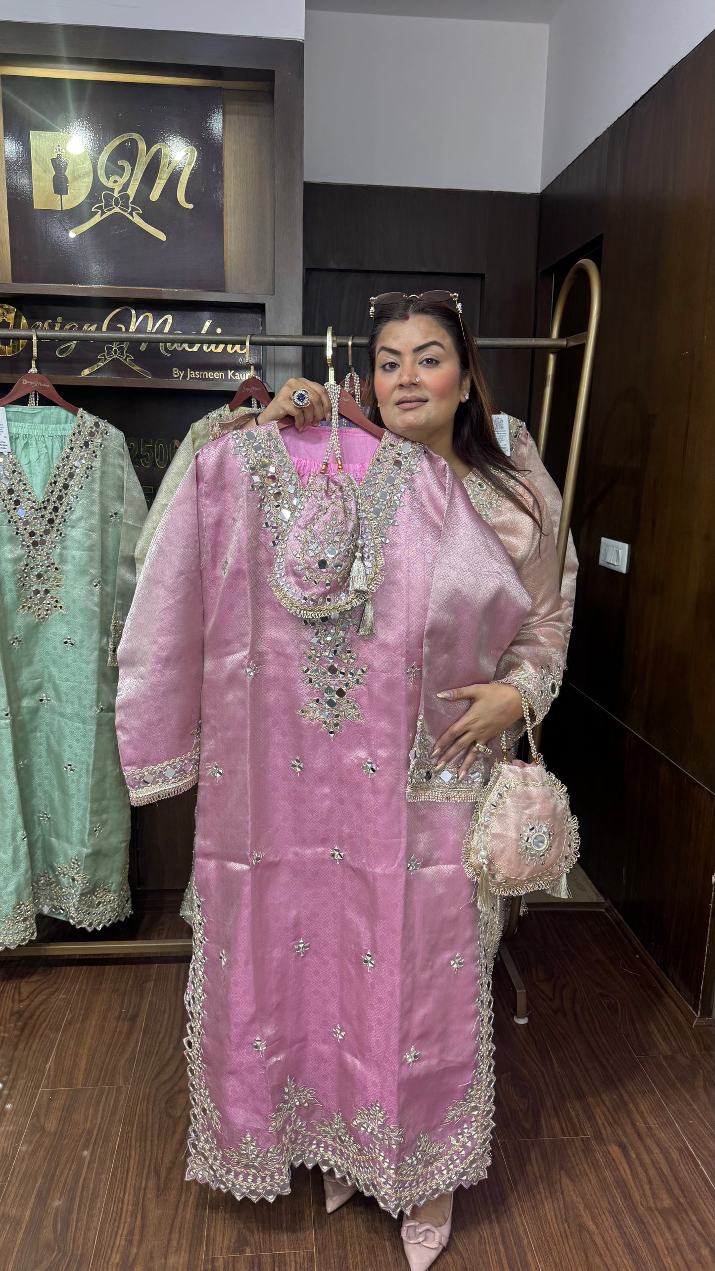 Elegant Brocade Phiran with Pant & Potli