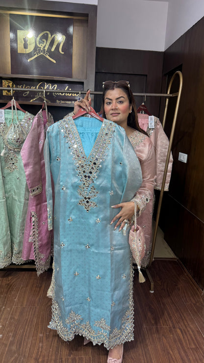 Elegant Brocade Phiran with Pant & Potli