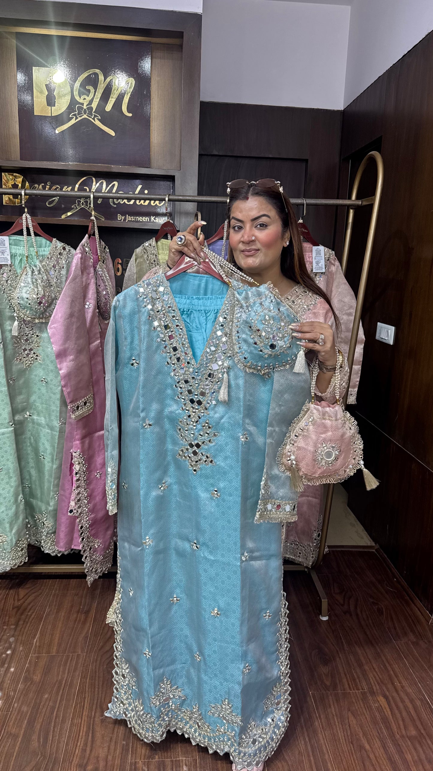 Elegant Brocade Phiran with Pant & Potli