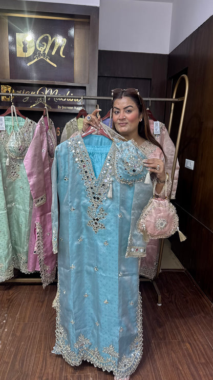 Elegant Brocade Phiran with Pant & Potli