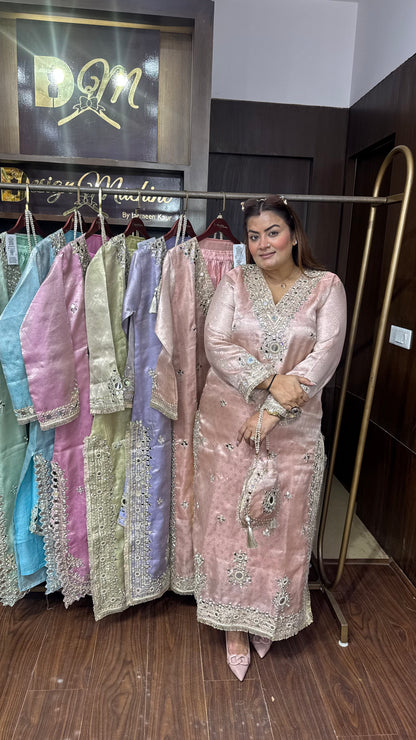Elegant Brocade Phiran with Pant & Potli