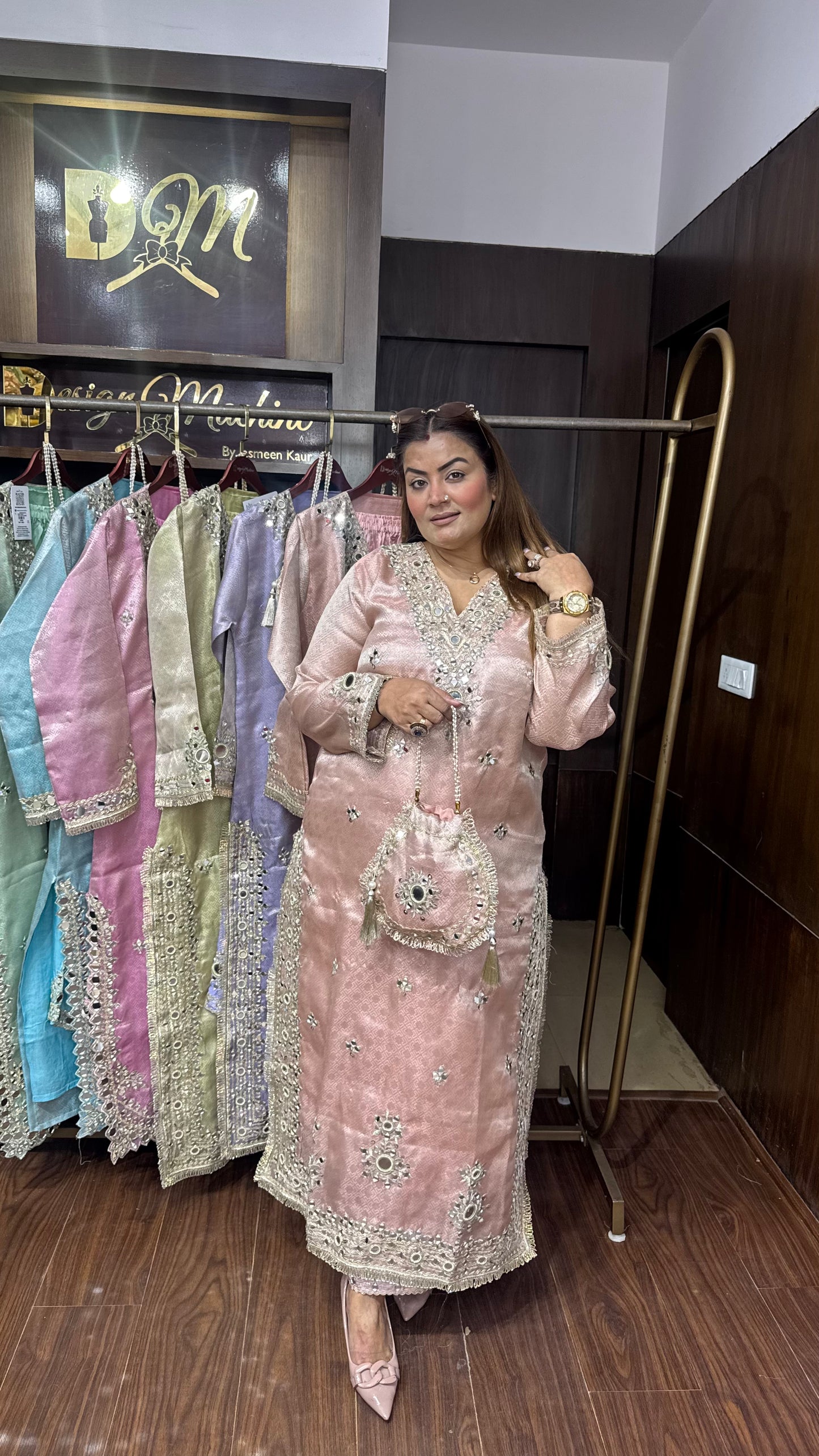 Elegant Brocade Phiran with Pant & Potli