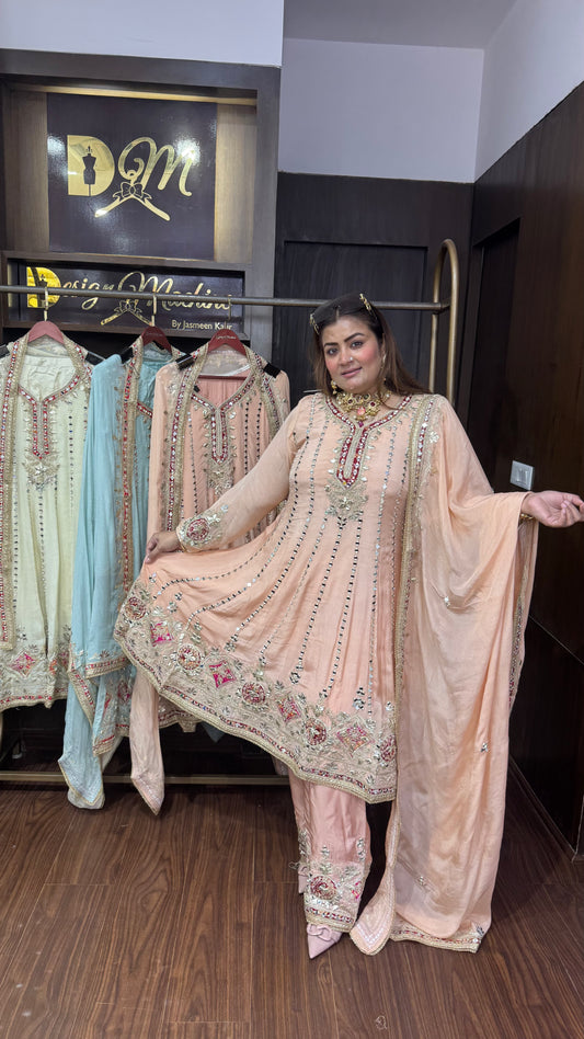 Norvya (Pure Chinnon Short Anarkali Suit)