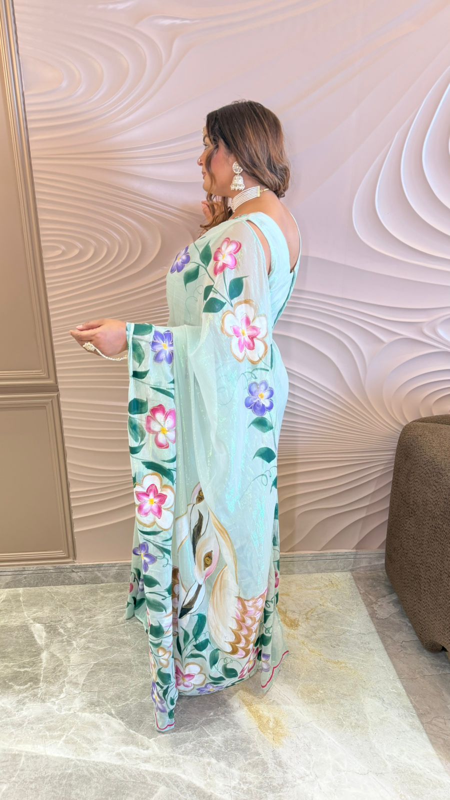 Zevaya (Soft Glass Tissue Fabric Handprint Saree)