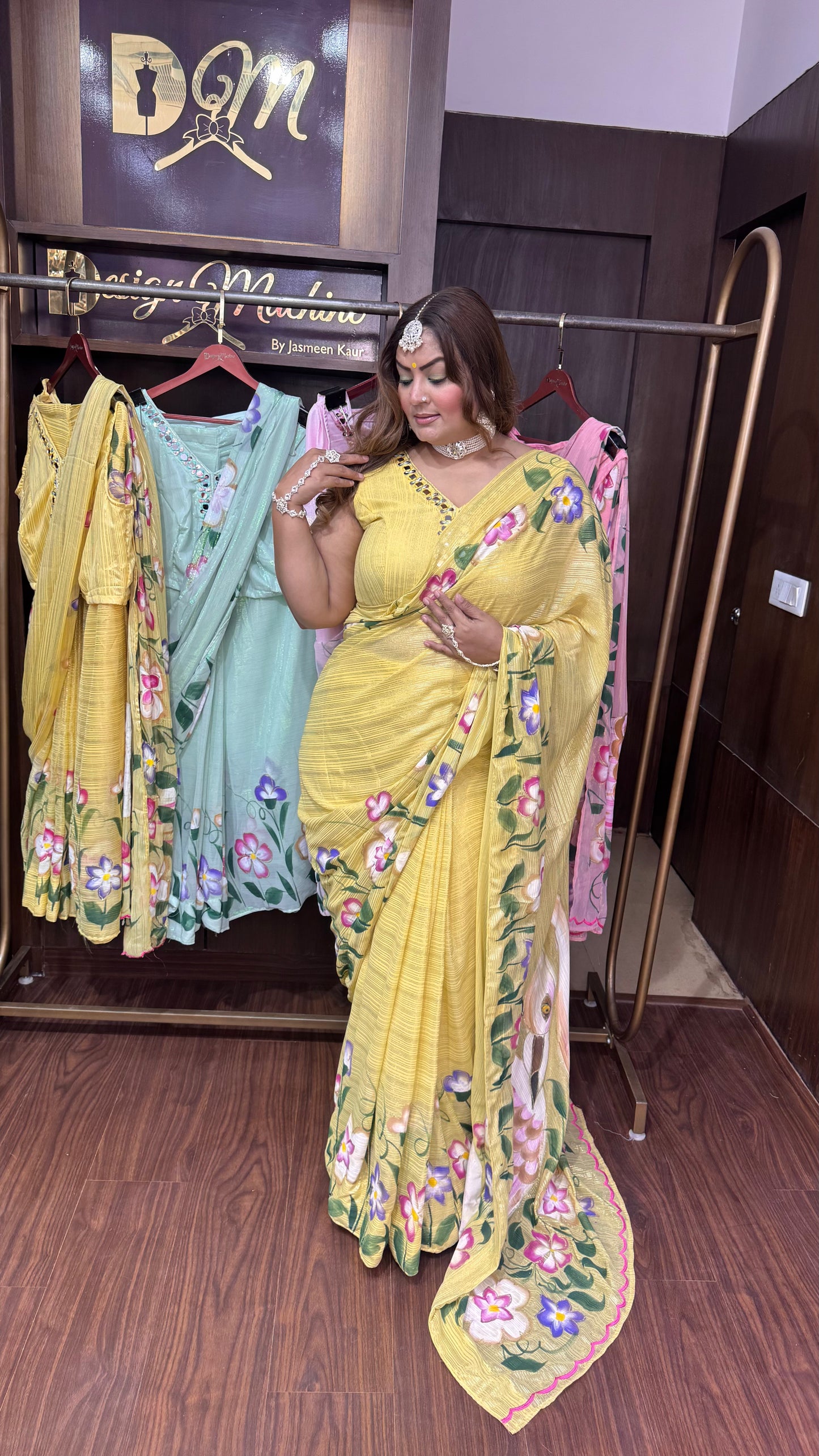 Zevaya (Soft Glass Tissue Fabric Handprint Saree)