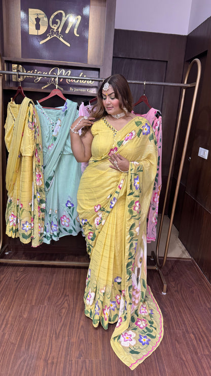 Zevaya (Soft Glass Tissue Fabric Handprint Saree)