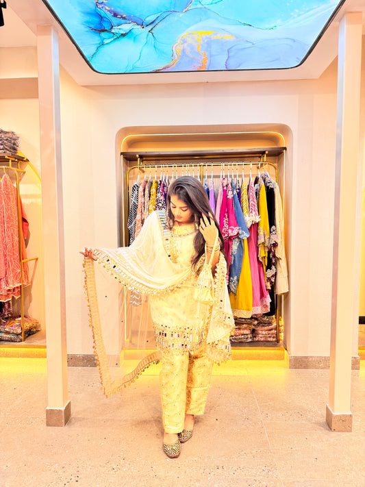 pure brocade pants suit with real mirror work