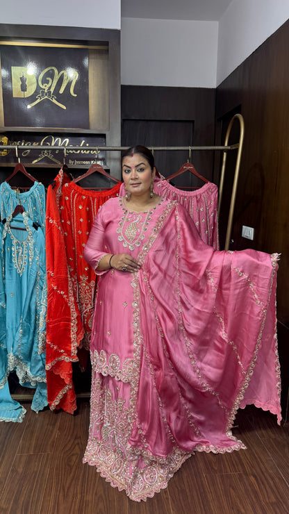Beautiful Pure Chinnon Stitched Suit