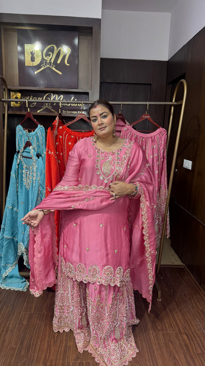 Beautiful Pure Chinnon Stitched Suit