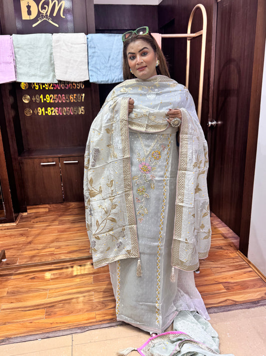 glass tissue banarsi dupatta suit