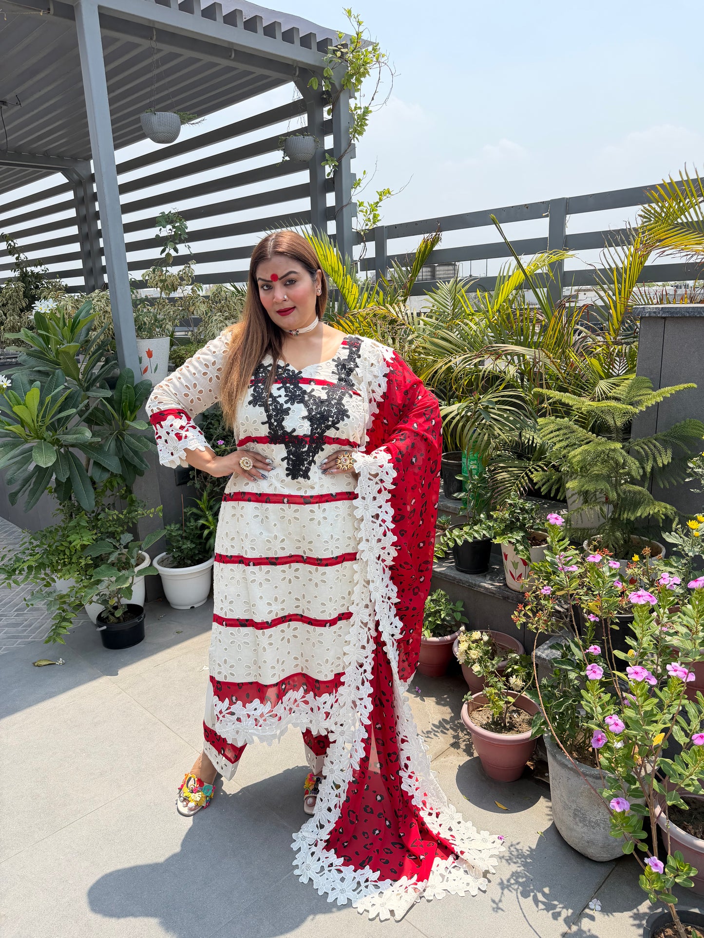 Avani (Hakoba Chikan Cotton Suit With Red Tiger Print Detailing)