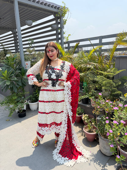 Avani (Hakoba Chikan Cotton Suit With Red Tiger Print Detailing)