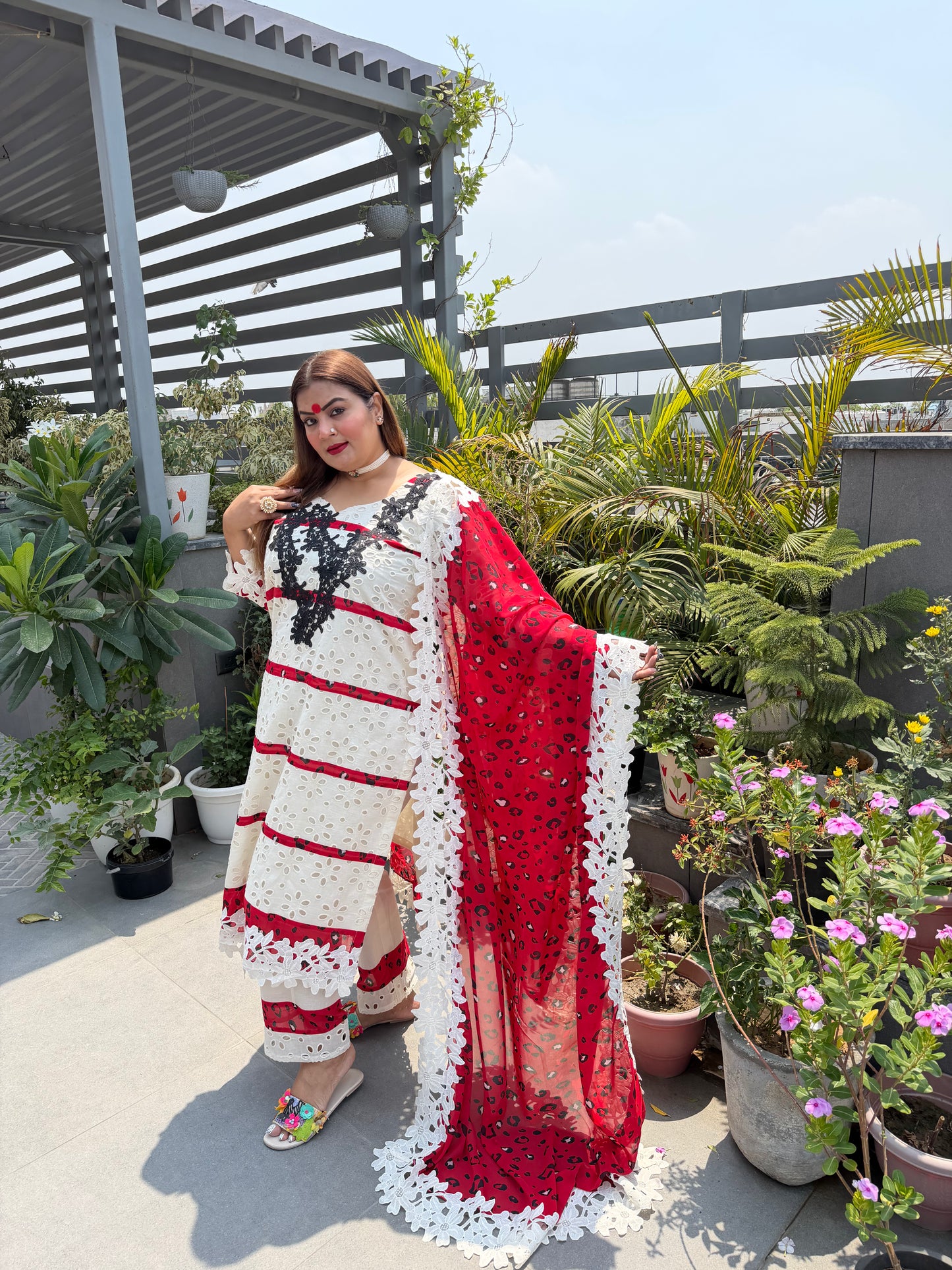 Avani (Hakoba Chikan Cotton Suit With Red Tiger Print Detailing)