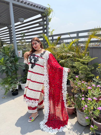 Avani (Hakoba Chikan Cotton Suit With Red Tiger Print Detailing)