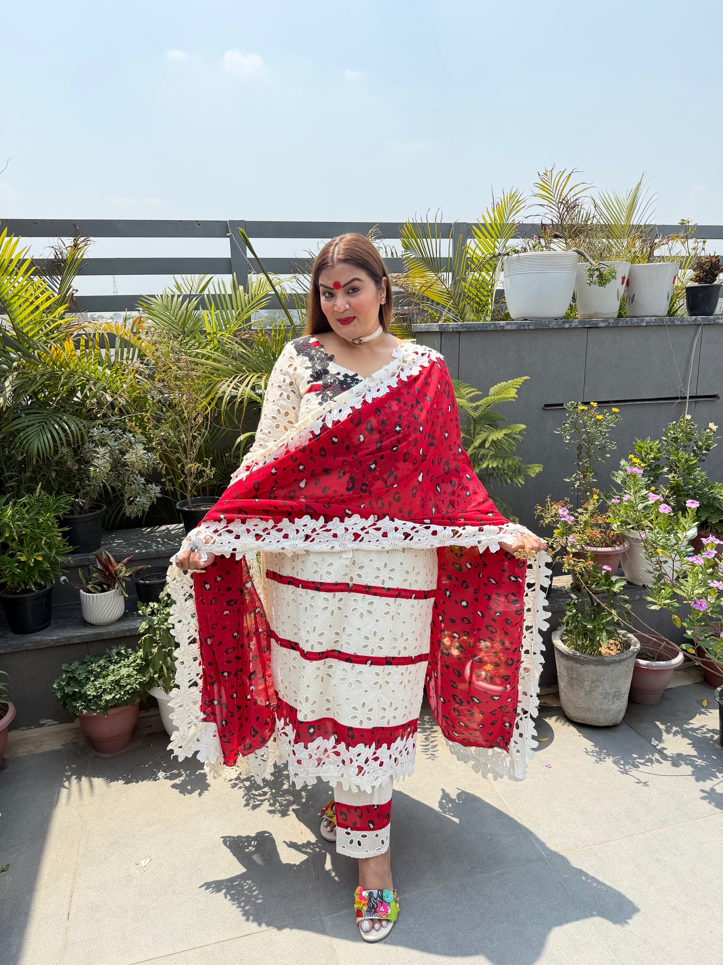 Avani (Hakoba Chikan Cotton Suit With Red Tiger Print Detailing ...