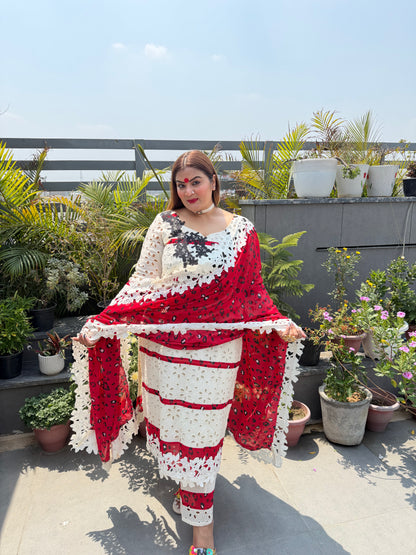 Avani (Hakoba Chikan Cotton Suit With Red Tiger Print Detailing)