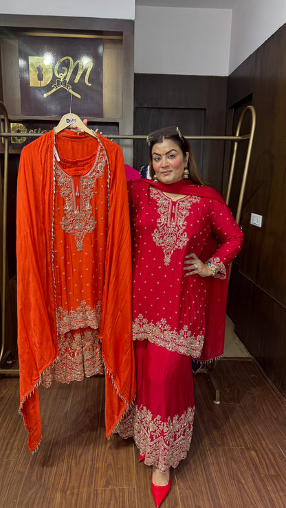 Shreeya (Pure Chinnon Sharara Suit)