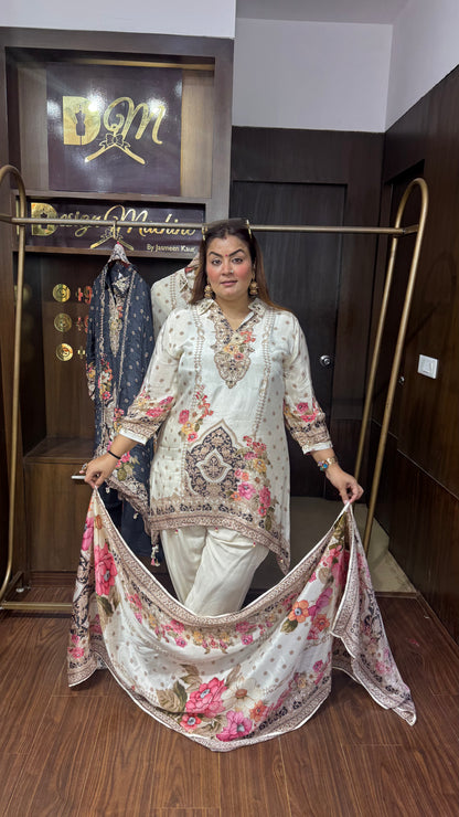 Pure Chinnon Crepe Farshi Salwar Suit
