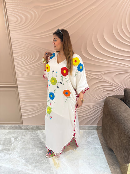 Beautiful Pure Glace Cotton Kaftan With Thread Embroidered