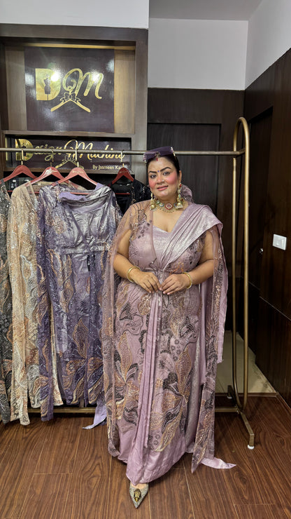Crepe Fabric 3 Piece Saree with Cape
