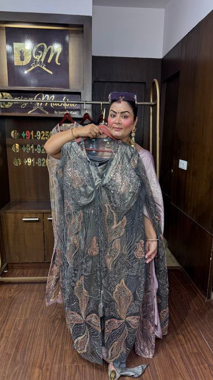 Crepe Fabric 3 Piece Saree with Cape