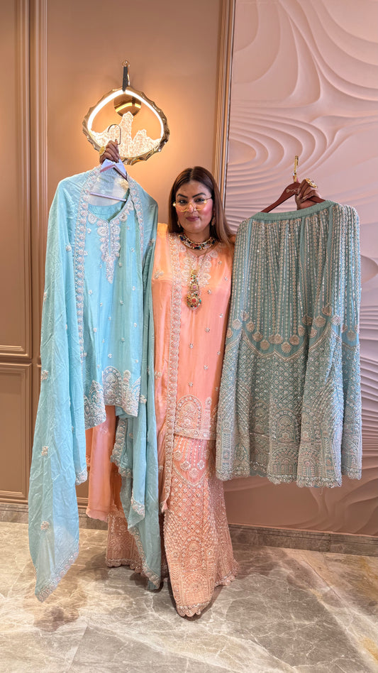 Ruhani Chinnon Crepe (Sharara Suit)
