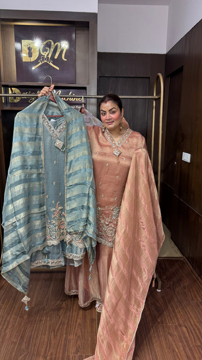 Meher Crush Tissue Sharara Suit
