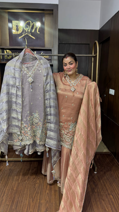 Meher Crush Tissue Sharara Suit