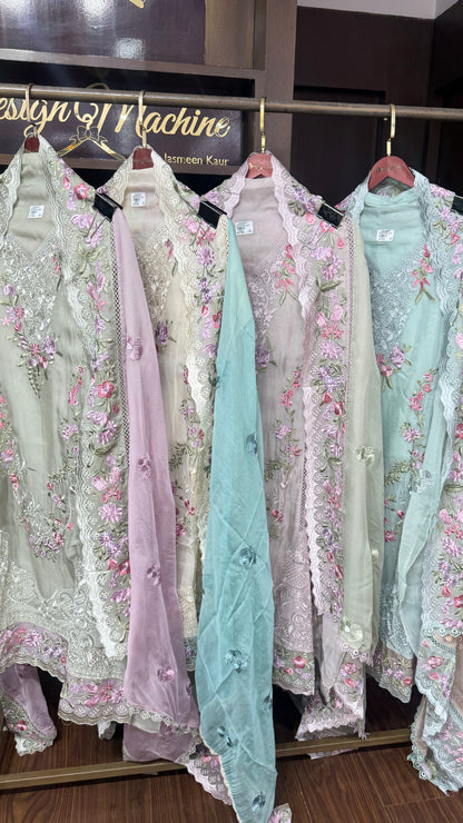Zivara Pure Organza Tissue Unstitched Suit