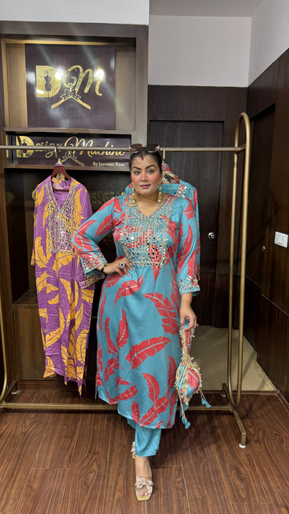 Mahira Gajji Silk Phiran Cordset with Potli