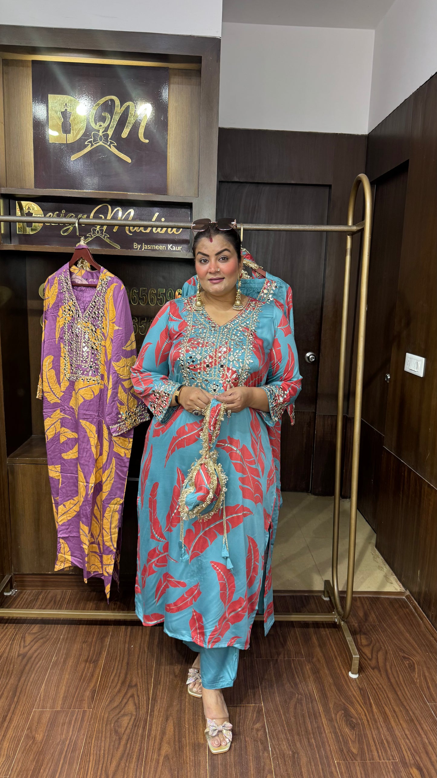 Mahira Gajji Silk Phiran Cordset with Potli