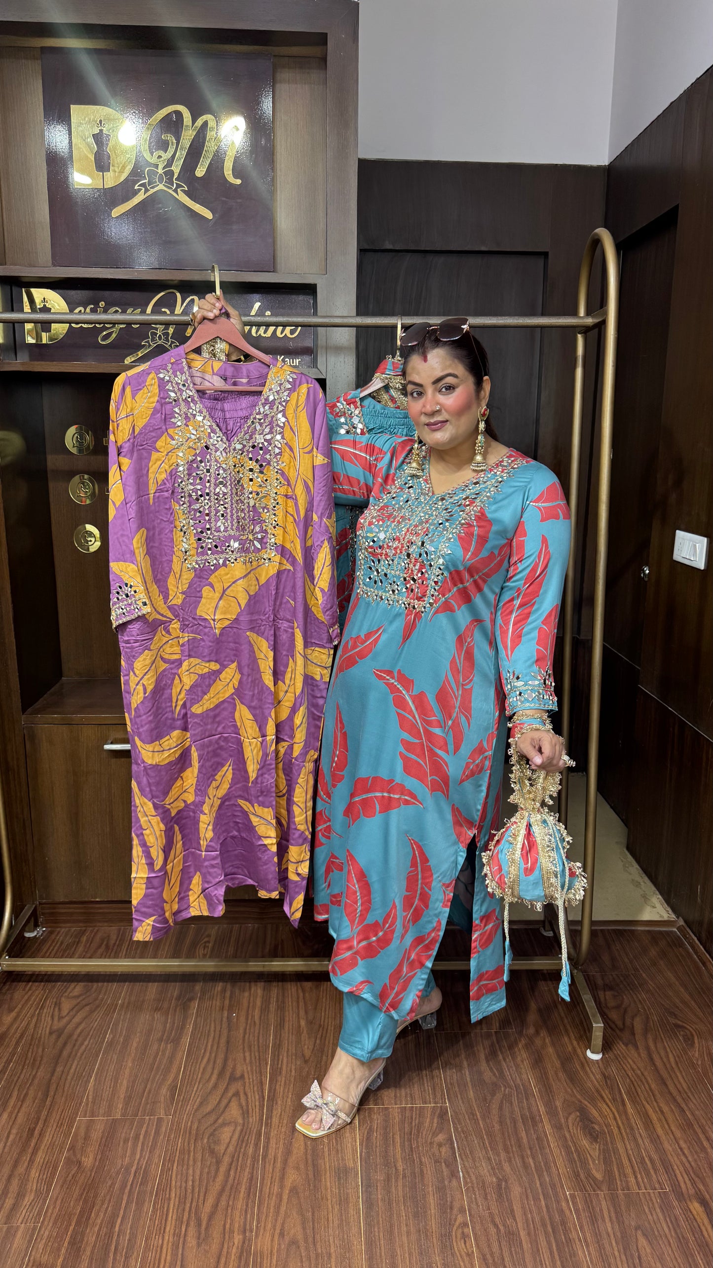 Mahira Gajji Silk Phiran Cordset with Potli