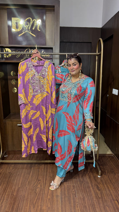 Mahira Gajji Silk Phiran Cordset with Potli