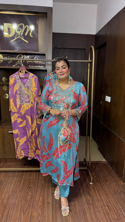 Mahira Gajji Silk Phiran Cordset with Potli