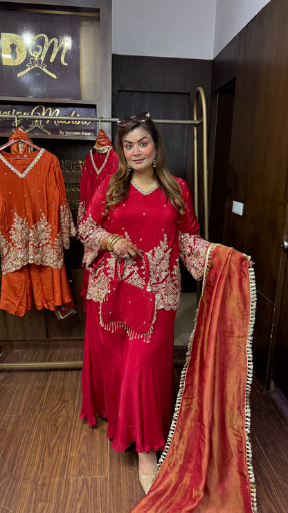 Zaymira Pure Crepe Short Shirt Sharara Set