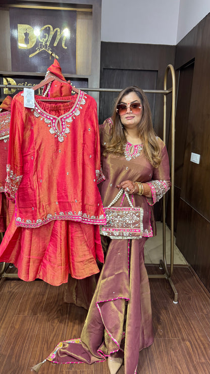 Ruvaira Pure Chunon Short Shirt Sharara Set
