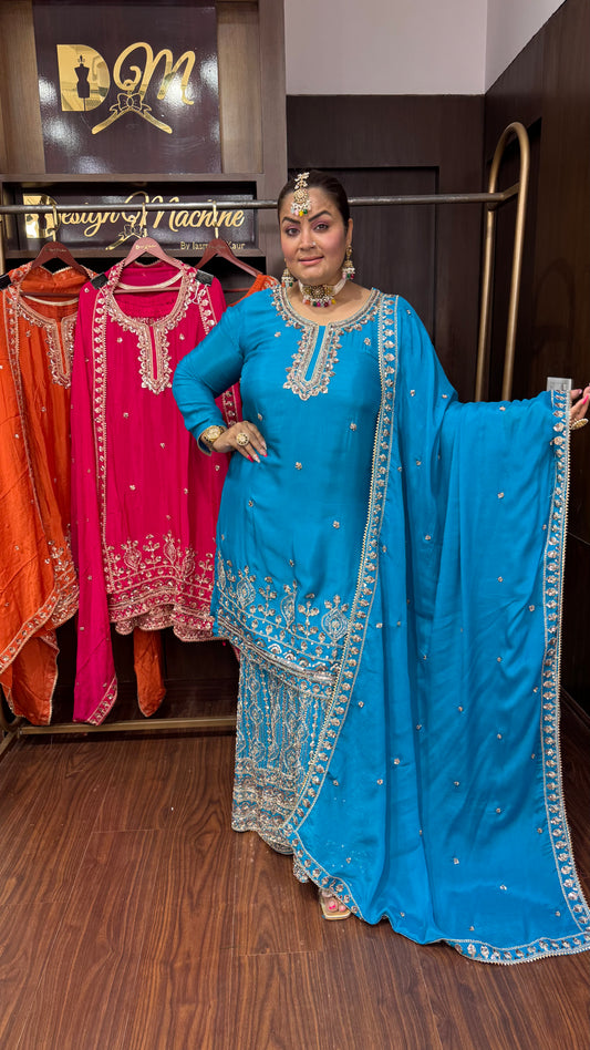 Mahira (Pure Chinnon Crepe Sharara Suit)