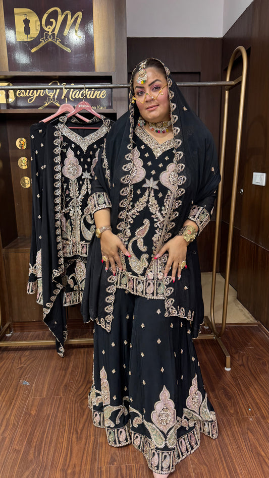 Yazira (Chinnon Crepe Sharara Suit)