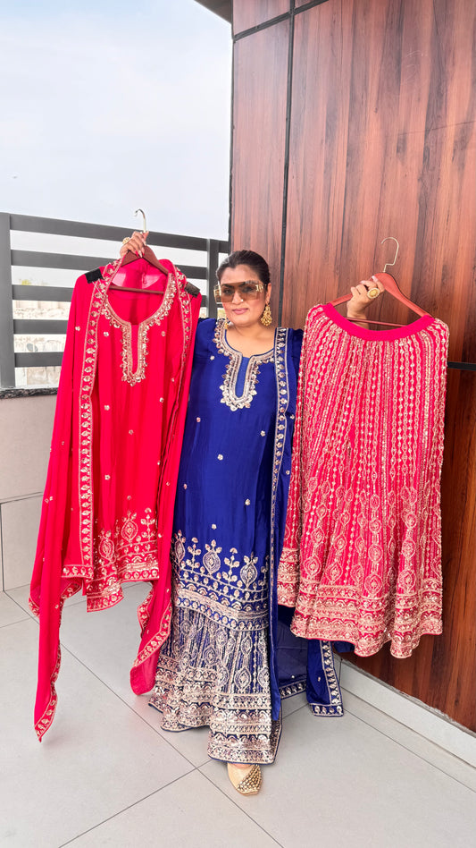 Ilyara (Pure Crepe Chinnon Sharara Suit)