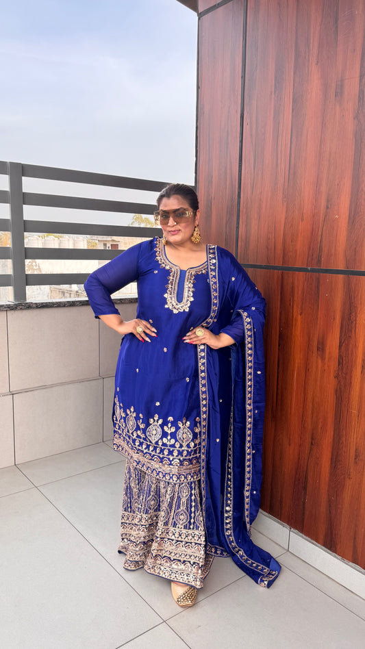 Ilyara (Pure Crepe Chinnon Sharara Suit)