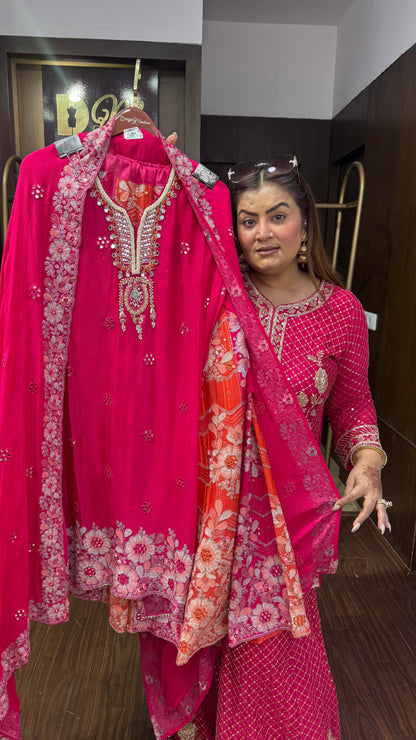 Noorvi Pure Chunon Sharara Suit