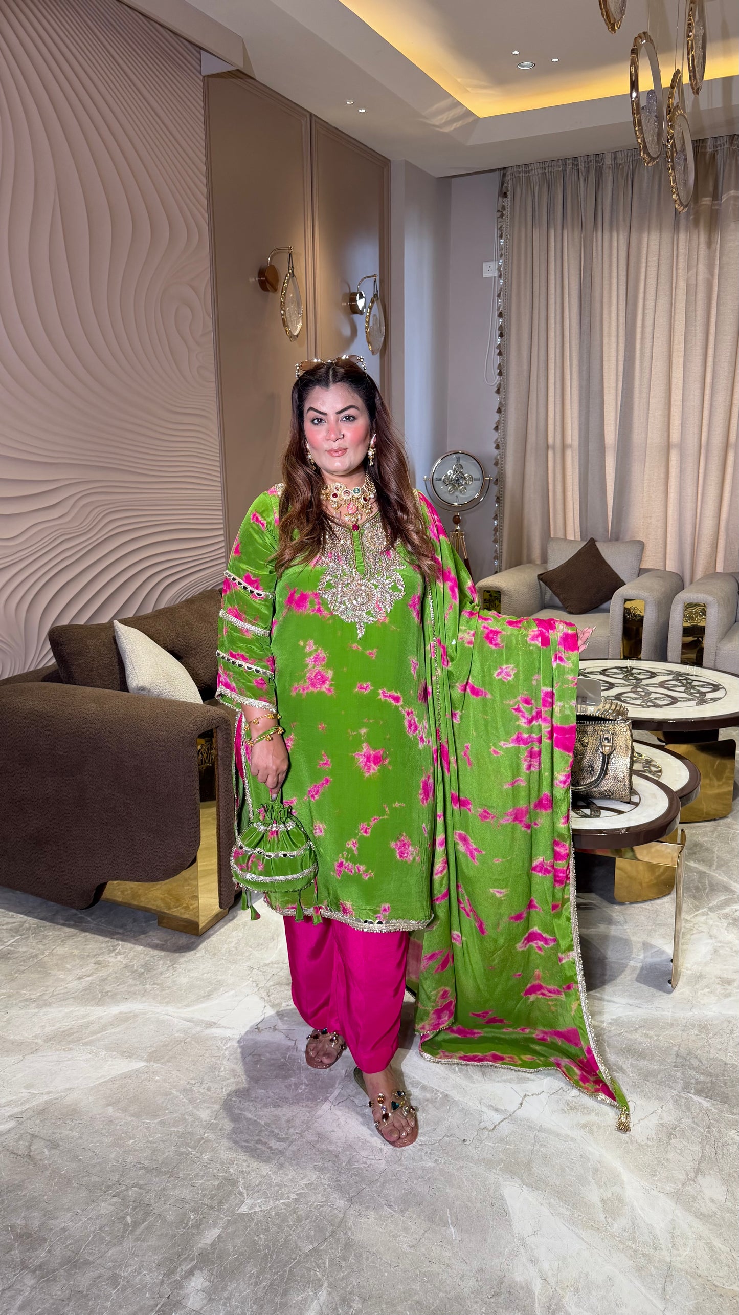 Pure Crepe suit with Chinnon Dupatta  Tie and Die Suit
