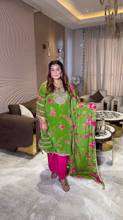 Pure Crepe suit with Chinnon Dupatta  Tie and Die Suit